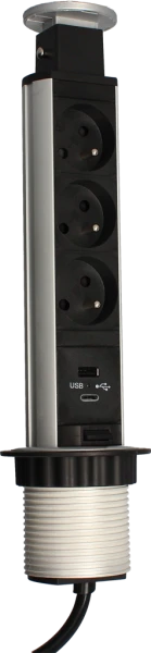 Bloc Escamotable 3 Prises + 1 Usb A + 1 Usb C